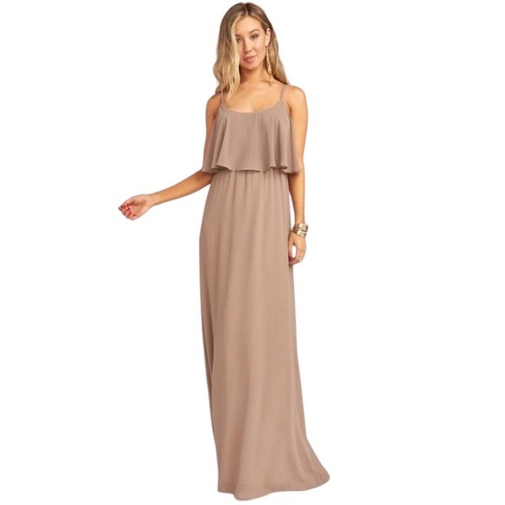 Show Me Your Mumu Large Caitlin Chiffon Ruffle Maxi Dress Bridesmaid Dune